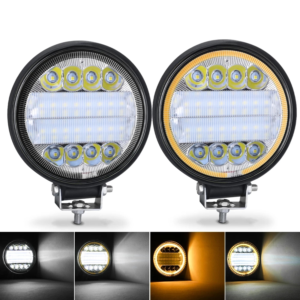 72w round LED Work Lights with Yellow Halo Ring-DRL-for-Off-road-cars